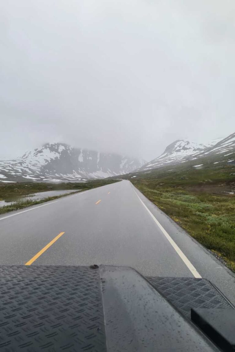 Schnee und Nebel in Norwegen